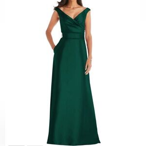 Alfred Sung Women Off the Shoulder Satin Gown Plus Size 16 In Hunter Bridesmaid